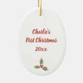 Eerste Kerstfeest op baby's eerste klappertje Keramisch Ornament (Achterkant)