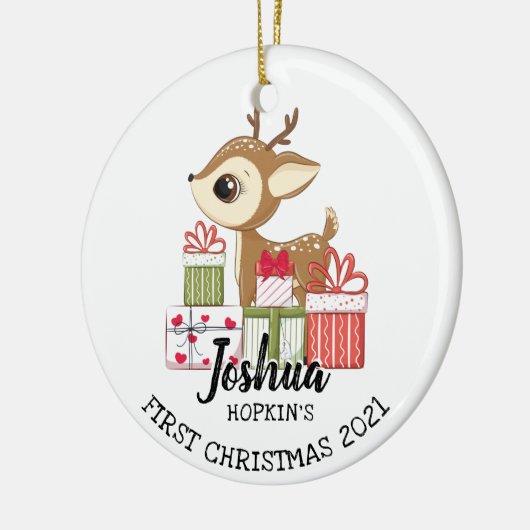 Eerste Kerstfeest op baby's Moeronge bruidsdoet Keramisch Ornament (Links)