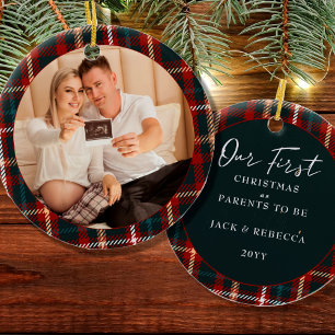 Eerste kerstfeest Ouders om Tartan te spelen Foto Keramisch Ornament