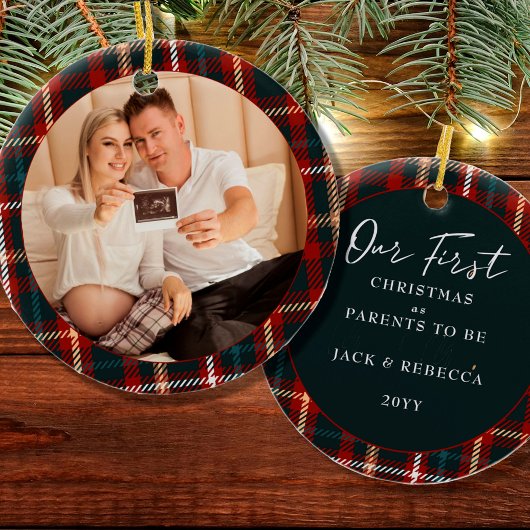 Eerste kerstfeest Ouders om Tartan te spelen Foto Keramisch Ornament