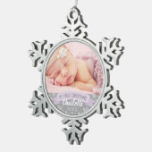 Eerste Kerstfeest Paarse baby-meisje Foto Tin Sneeuwvlok Ornament (Rechts)