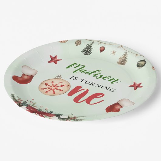 Eerste kerstfeest papieren bordje (Gekanteld)