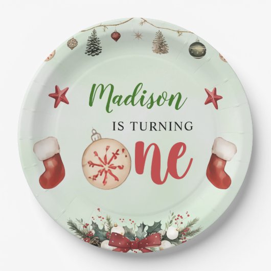 Eerste kerstfeest papieren bordje (Voorkant)