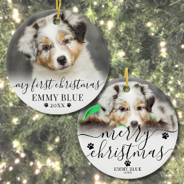 Eerste kerstfeest Persoonlijke Puppy Honden Foto Keramisch Ornament