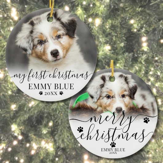 Eerste kerstfeest Persoonlijke Puppy Honden Foto Keramisch Ornament