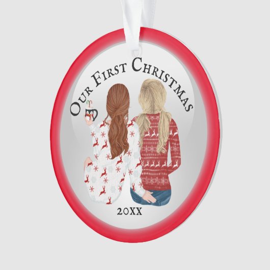 Eerste kerstfeest PHOTO romantisch rood Ornament (voorkant)