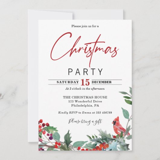 Eerste kerstfeest Rode kardinale uitnodiging (Voorkant)