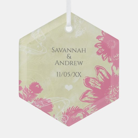 Eerste kerstfeest Roze Blauwe Gerber Madelief Kers Glas Ornament (Voorkant)