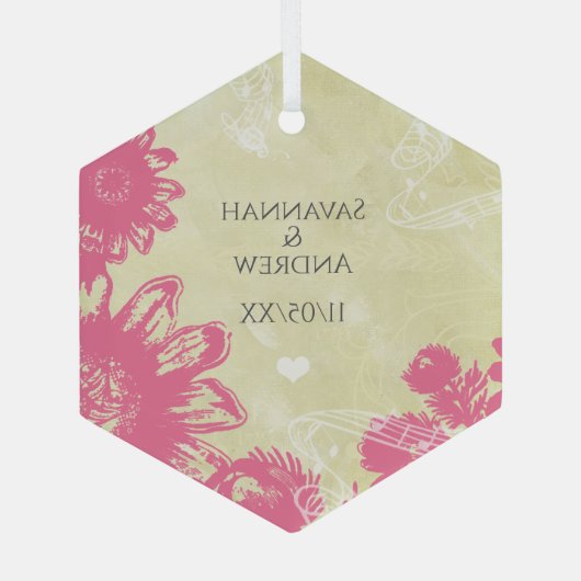 Eerste kerstfeest Roze Blauwe Gerber Madelief Kers Glas Ornament (Achterkant)