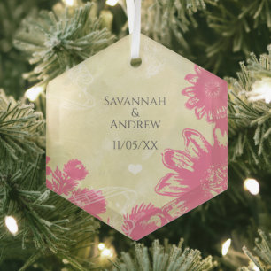 Eerste kerstfeest Roze Blauwe Gerber Madelief Kers Glas Ornament