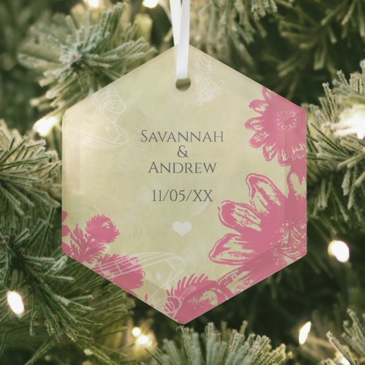 Eerste kerstfeest Roze Blauwe Gerber Madelief Kers Glas Ornament (Insitu)