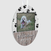Eerste kerstfeest Rustic Puppy 2 Foto Paw Patroon Ornament (voorkant)