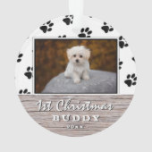 Eerste kerstfeest Rustic Puppy 2 Foto Paw Patroon Ornament (achterkant)