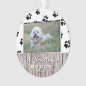 Eerste kerstfeest Rustic Puppy 2 Foto Paw Patroon Ornament (voorkant)