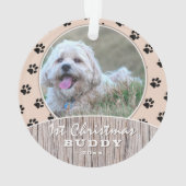 Eerste kerstfeest Rustic Puppy Photo Paw Pattern Ornament (achterkant)