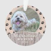 Eerste kerstfeest Rustic Puppy Photo Paw Pattern Ornament (voorkant)