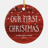 Eerste kerstfeest | Rustisch rood met foto Keramisch Ornament (Voorkant)