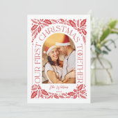 Eerste kerstfeest samen Arch Rood 3 foto collage Feestdagenkaart (Staand voorkant)