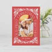 Eerste kerstfeest samen Arch Rood 3 foto collage Feestdagenkaart (Staand voorkant)