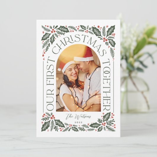 Eerste kerstfeest samen Boog 3 Fotocollage Feestdagenkaart (Staand voorkant)