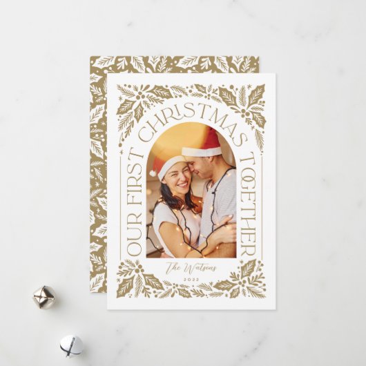Eerste kerstfeest samen Boog 3 Fotocollage Feestdagenkaart (Voorkant / Achterkant in situ)