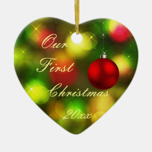 eerste kerstfeest samen met sieraad keramisch ornament