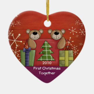Eerste kerstfeest samen Teddy Bear Aangepaste Foto Keramisch Ornament
