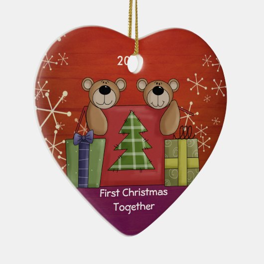 Eerste kerstfeest samen Teddy Bear Aangepaste Foto Keramisch Ornament (Rechts)