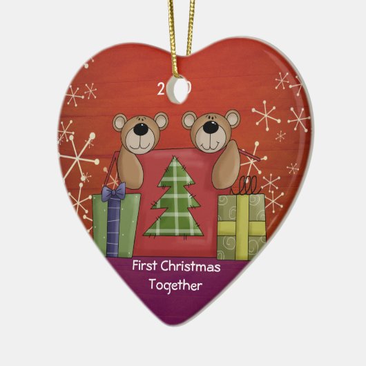 Eerste kerstfeest samen Teddy Bear Aangepaste Foto Keramisch Ornament (Links)