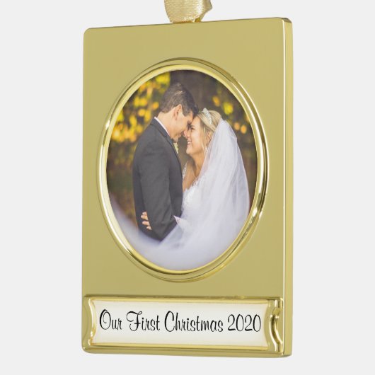 Eerste Kerstfeest samen Weddenschap Bride Groom Verguld Banner Ornament (Links)