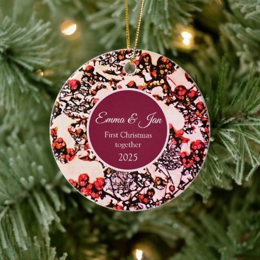 Eerste kerstfeest samen winterbessen keramisch ornament (Boom)