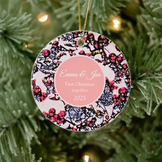 Eerste kerstfeest samen winterbessen keramisch ornament (Boom)