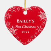 Eerste Kerstfeest Snowflakes Heart Keramisch Ornament (Achterkant)