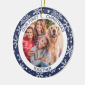 Eerste kerstfeest Together Foto Blue Snowflake Keramisch Ornament (Links)