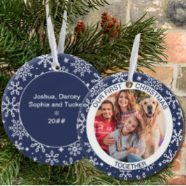 Eerste kerstfeest Together Foto Blue Snowflake Keramisch Ornament
