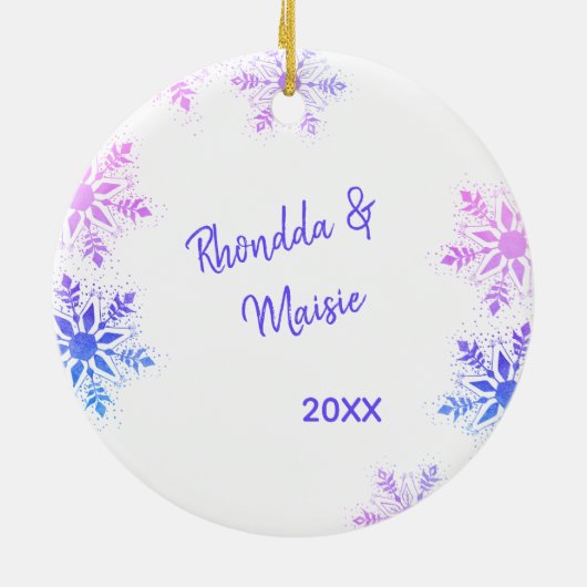 Eerste kerstfeest Together Foto: Bright Snowflake Keramisch Ornament (Achterkant)