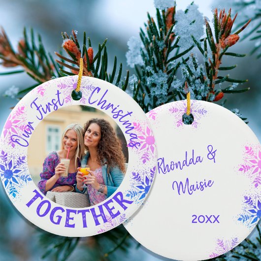 Eerste kerstfeest Together Foto: Bright Snowflake Keramisch Ornament