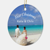 Eerste kerstfeest Tropische paradijselijke bruilof Keramisch Ornament (Links)