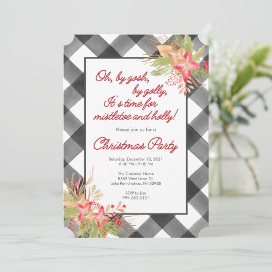 Eerste kerstfeest Uitnodiging met Buffalo Pset (Staand voorkant)