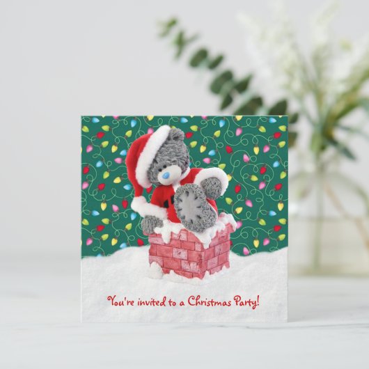 Eerste kerstfeest Uitnodiging Santa Teddy Bear (Staand voorkant)