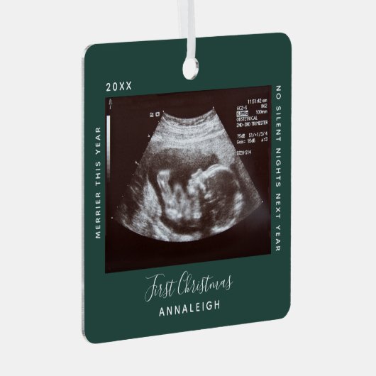 Eerste kerstfeest Ultrasound Foto Merrier Holiday Metalen Ornament (Voorkant Rechts)