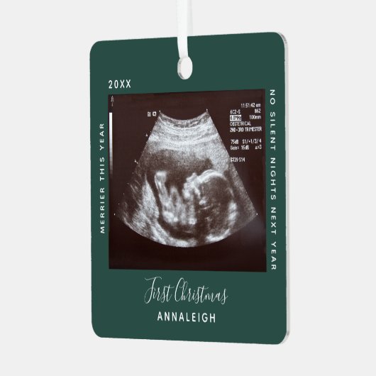 Eerste kerstfeest Ultrasound Foto Merrier Holiday Metalen Ornament (Voorkant links)
