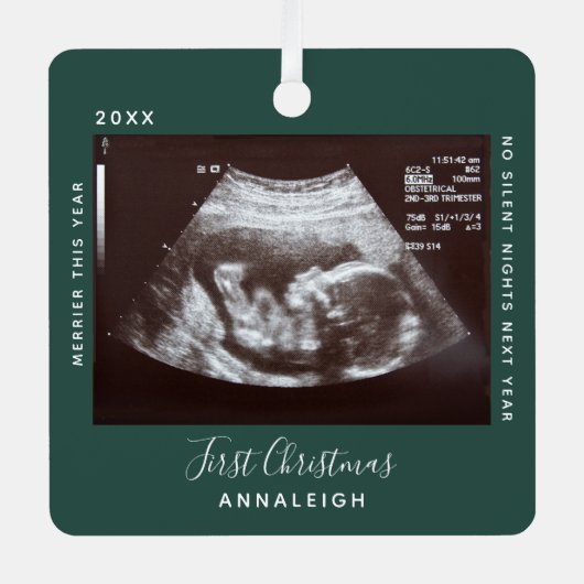 Eerste kerstfeest Ultrasound Foto Merrier Holiday Metalen Ornament (Voorkant)