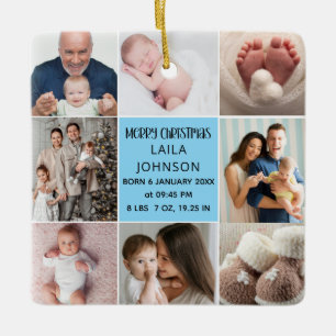 Eerste kerstfeest van baby   Geboortegegevens & 8  Keramisch Ornament