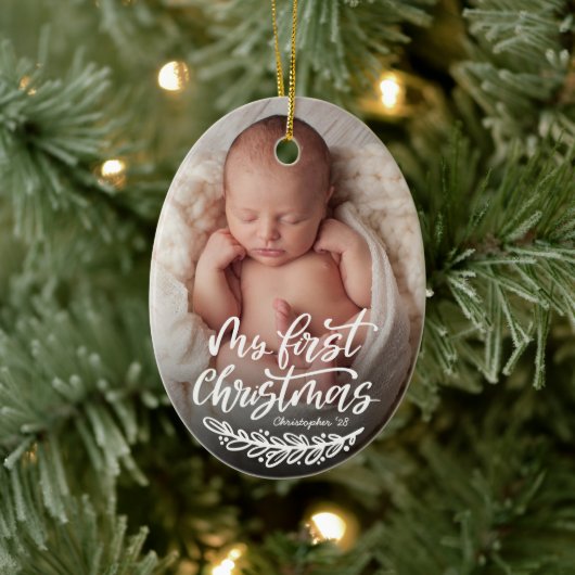 Eerste kerstfeest van de baby, aangepaste foto  keramisch ornament (Boom)