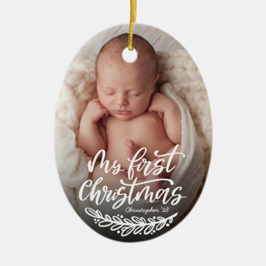 Eerste kerstfeest van de baby, aangepaste foto keramisch ornament (Voorkant)