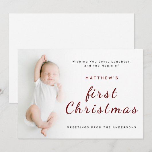 Eerste kerstfeest van de baby eenvoudig 1 foto gro feestdagenkaart (Voorkant / Achterkant)