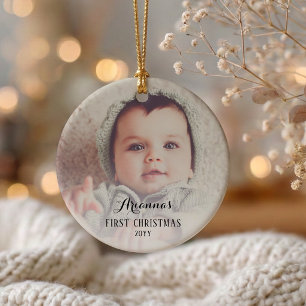 Eerste kerstfeest van de baby gepersonaliseerde fo keramisch ornament