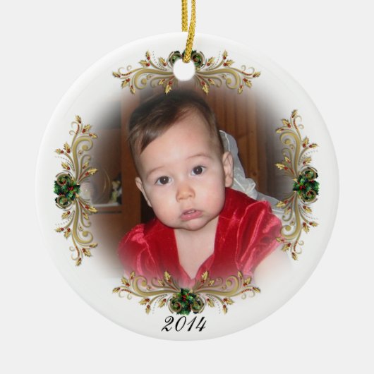 "Eerste kerstfeest van de baby" Religieus kerstbal Keramisch Ornament (Voorkant)