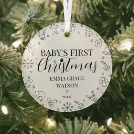Eerste kerstfeest van de baby, witte naam op maat glas ornament
